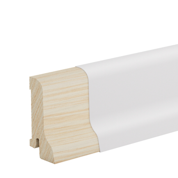 Drewniana listwa przypodłogowa świerkowa Premium biała, powłoka Polyblend - 6cm