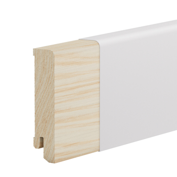 Drewniana listwa przypodłogowa świerkowa Premium – biała, powłoka Polyblend, 8 cm