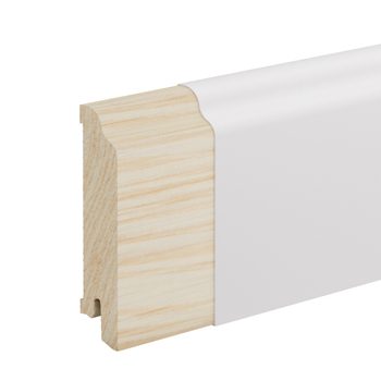 Drewniana listwa przypodłogowa świerkowa Premium – biała, powłoka Polyblend, 8 cm