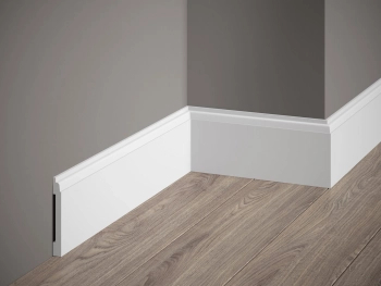 Listwa przypodłogowa Premium MD258P biała wym. 200 x 1 x 8.1 cm, z PolyForce