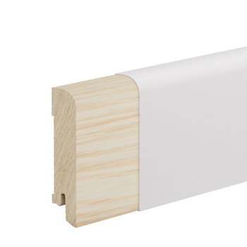 Drewniana listwa przypodłogowa świerkowa Premium – biała, powłoka Polyblend, 7cm