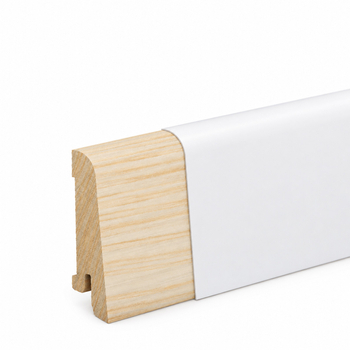 PRÓBKA 20 CM - Drewniana listwa przypodłogowa świerkowa biała, powłoka Polyblend - 6cm