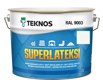 Teknos Superlateksi, matowa farba do boazerii, listew i sztukaterii, pojemność 0,9 L, kolor biały RAL9003